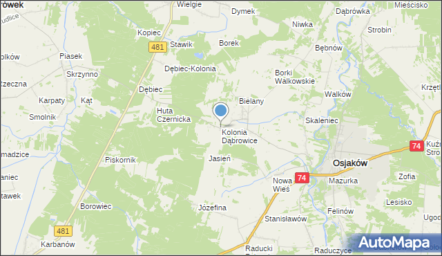 mapa Kolonia Dąbrowice, Kolonia Dąbrowice na mapie Targeo